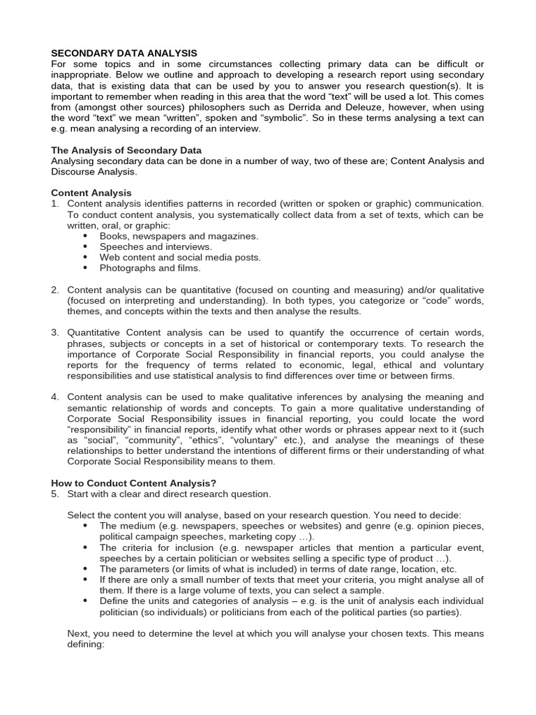 Secondary Data Analysis Techniques | PDF | Analysis | Qualitative Research