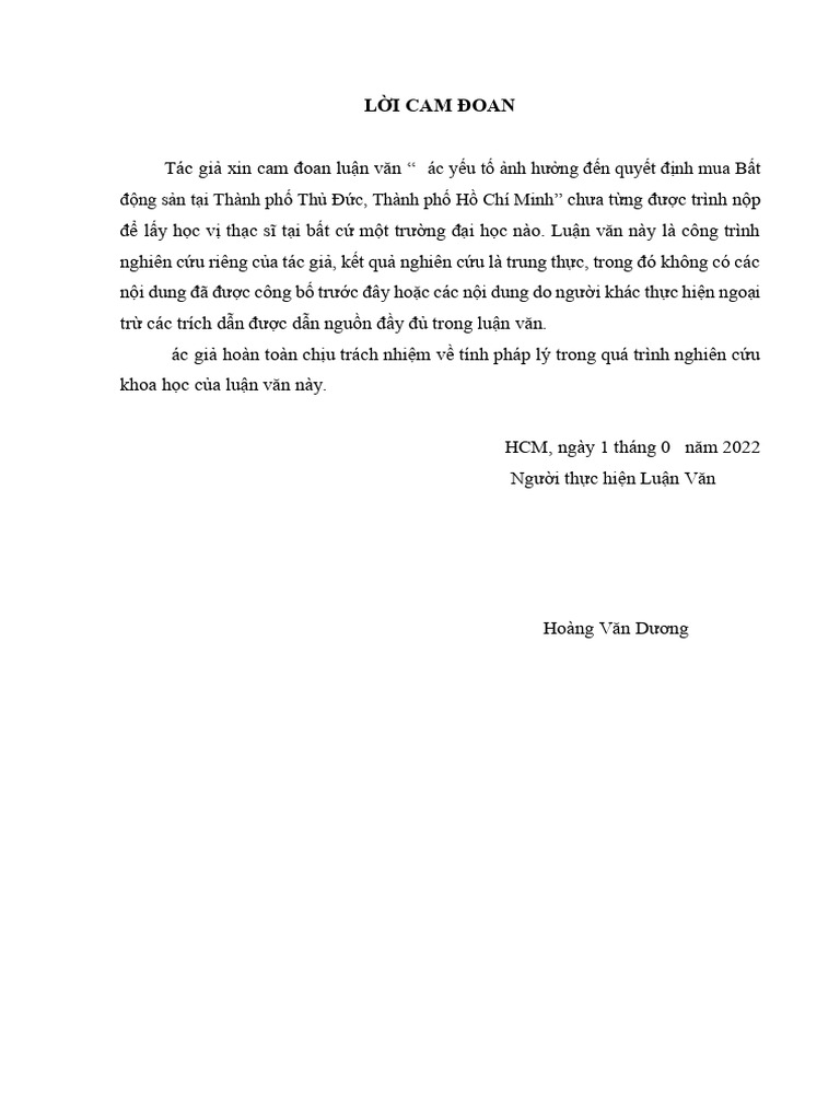 Luan Van Thac Si Cac Yeu To Anh Huong Den Mua BDS - Hioang Van Duong | PDF