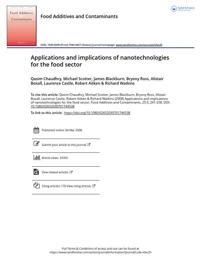 Applications and Implications of Nanotechnologies For The Food Sector ...
