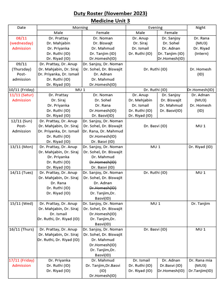 Roster 11.23 | PDF