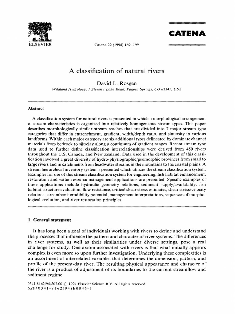A Classification of Natural Rivers: Catena | PDF | River | Stream