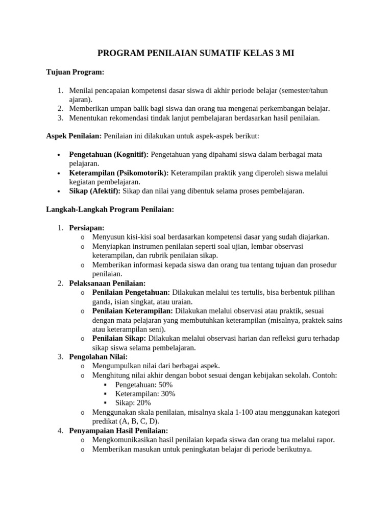Penilaian Sumatif Kelas 3 MI | PDF