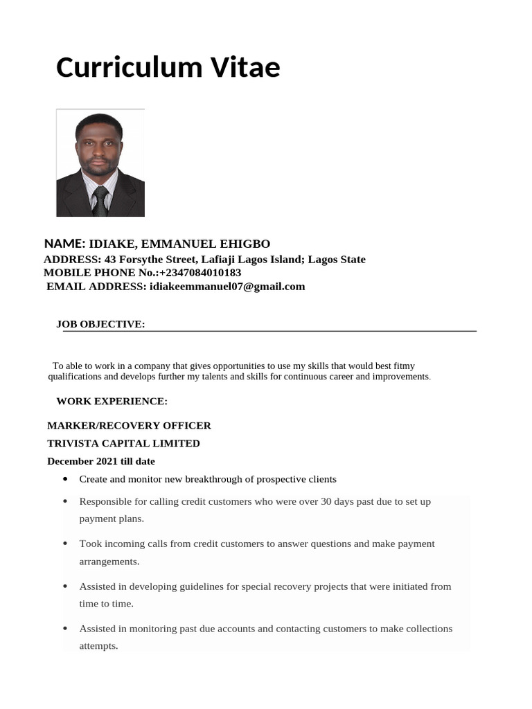 EMMANUEL MKT CV-1 | PDF | Marketing | Goal Setting