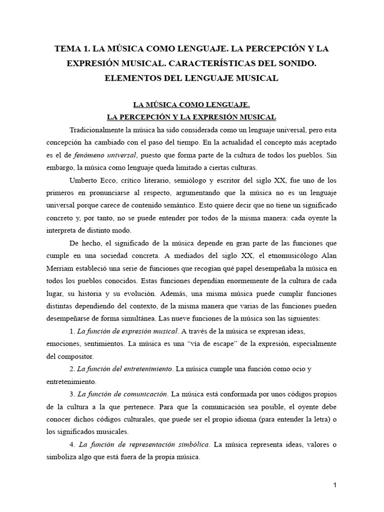 Tema 1 Musica | PDF | Sonido | Clave