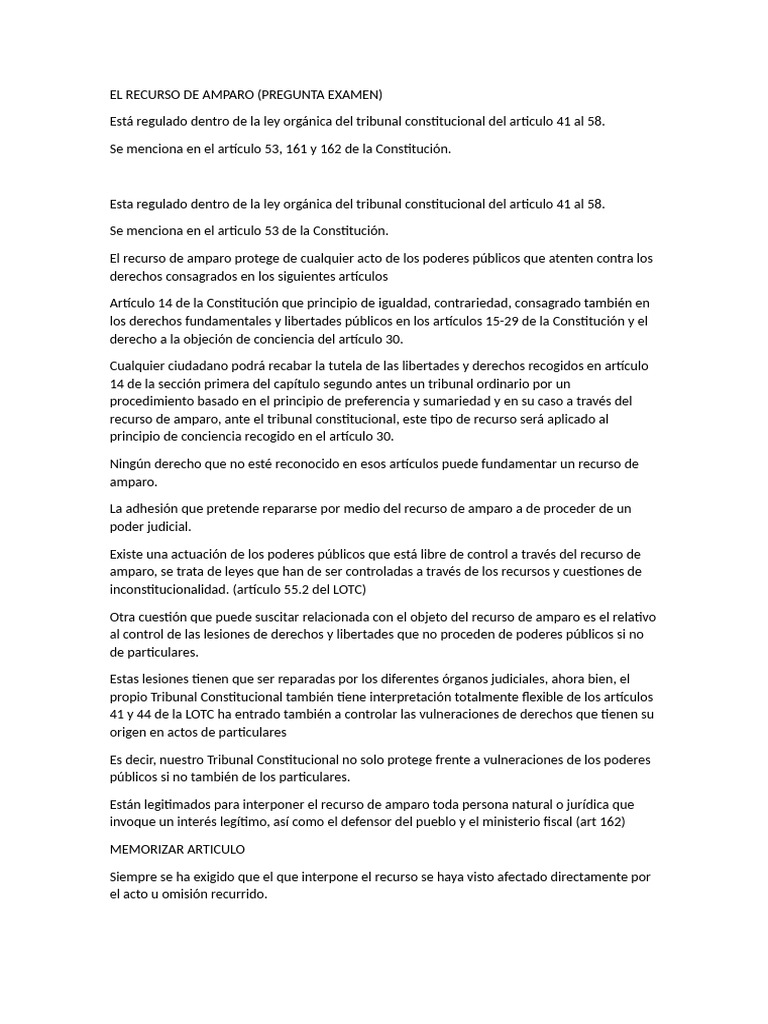 El Recurso de Amparo | PDF | Constitución | Justicia