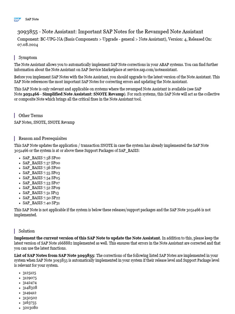 Note Assistant: Important SAP Notes For The Revamped Note Assistant ...