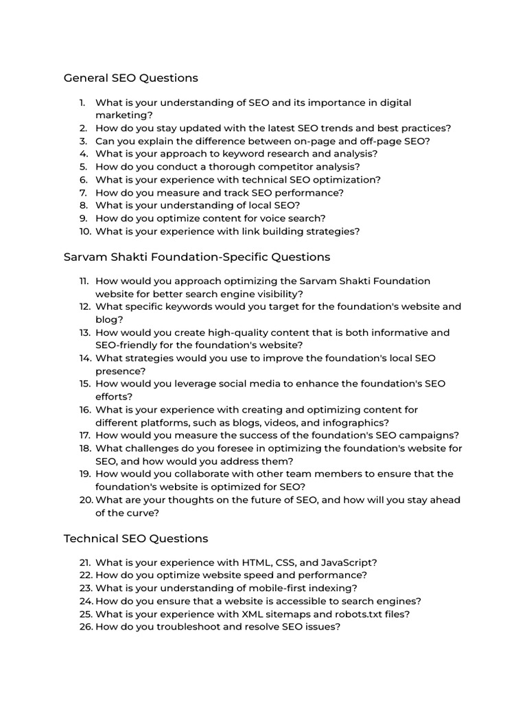 SEO Questionnaire | PDF