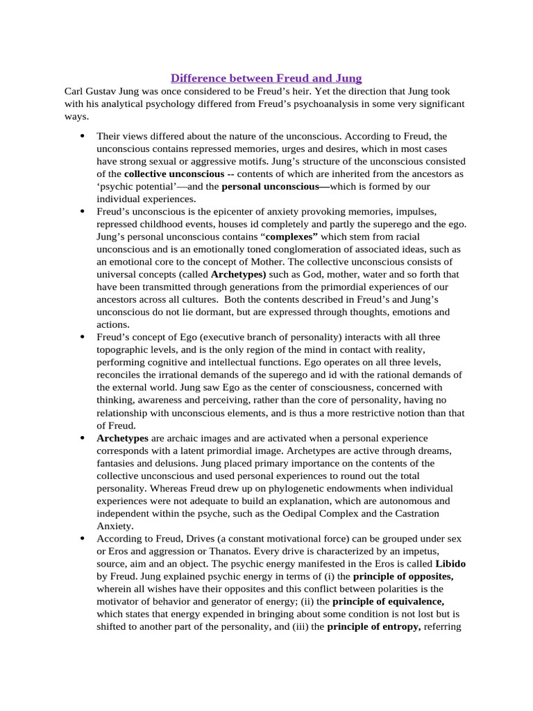 Difference Between Freud And Jung Pdf Id Unconscious Mind