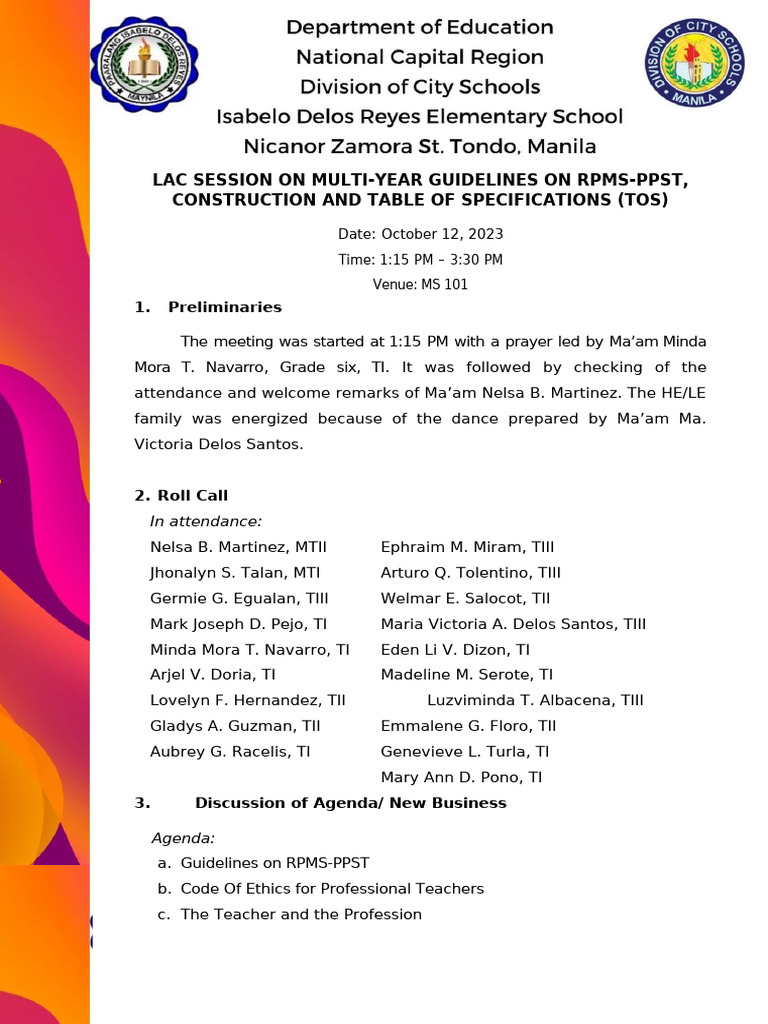 LAC Session on RPMS-PPST Guidelines | PDF | Cognition | Psychological ...