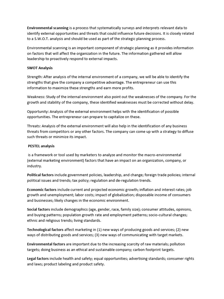 Environmental Scanning for Strategic Planning | PDF | Swot Analysis ...