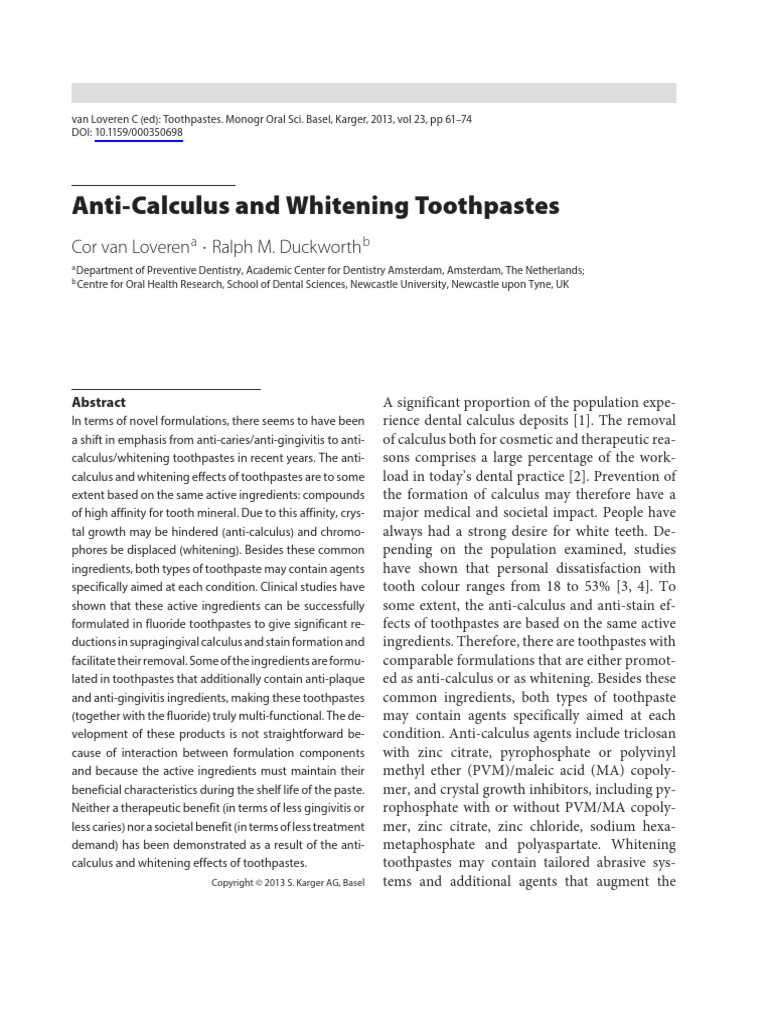Cor Van Loveren Anti Calculus and Whitening | PDF | Tooth Enamel | Calcium