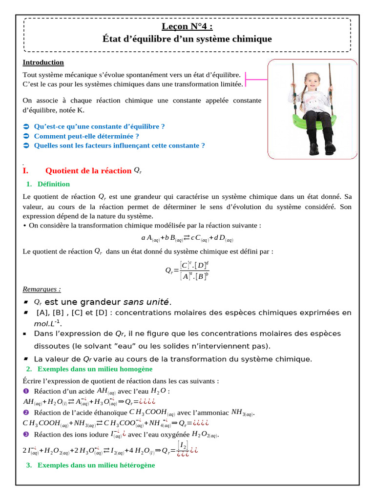 Constante d'équilibre et quotient de réaction | PDF | Équilibre ...