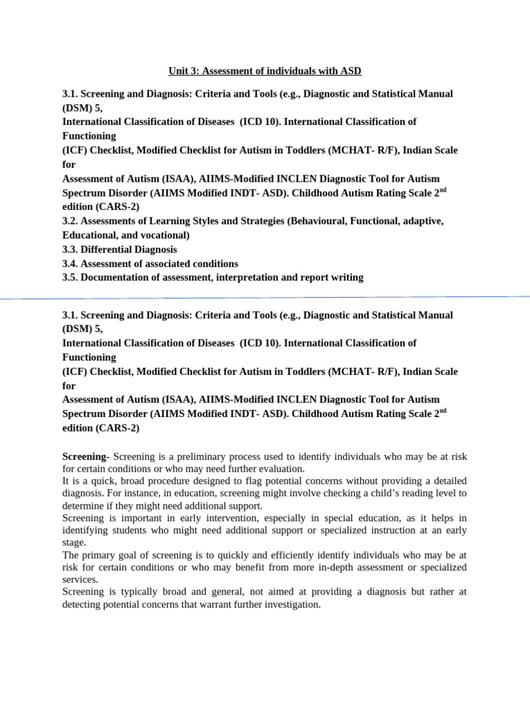 Unit 3D.Ed. IDD Assessment | PDF | Diagnostic And Statistical Manual Of ...