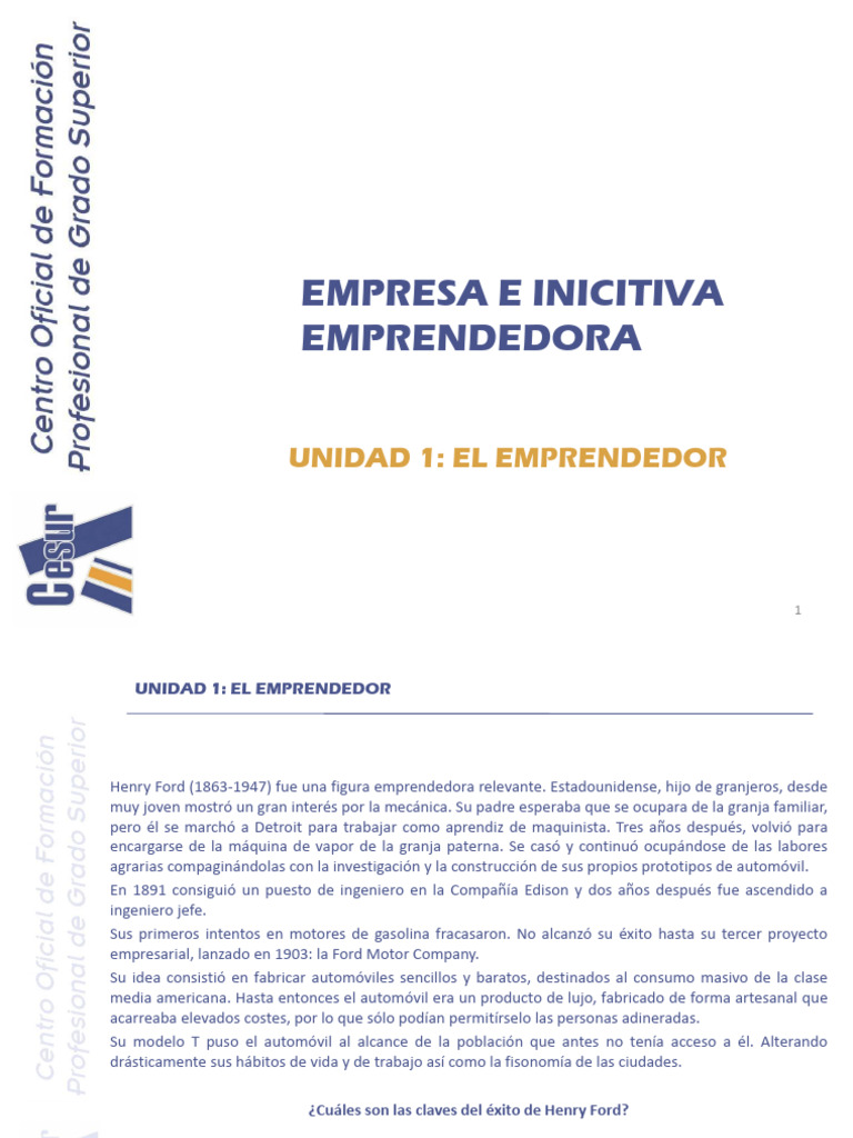 Tema 1 Eie El Emprendedor | PDF | Iniciativa empresarial | Innovación