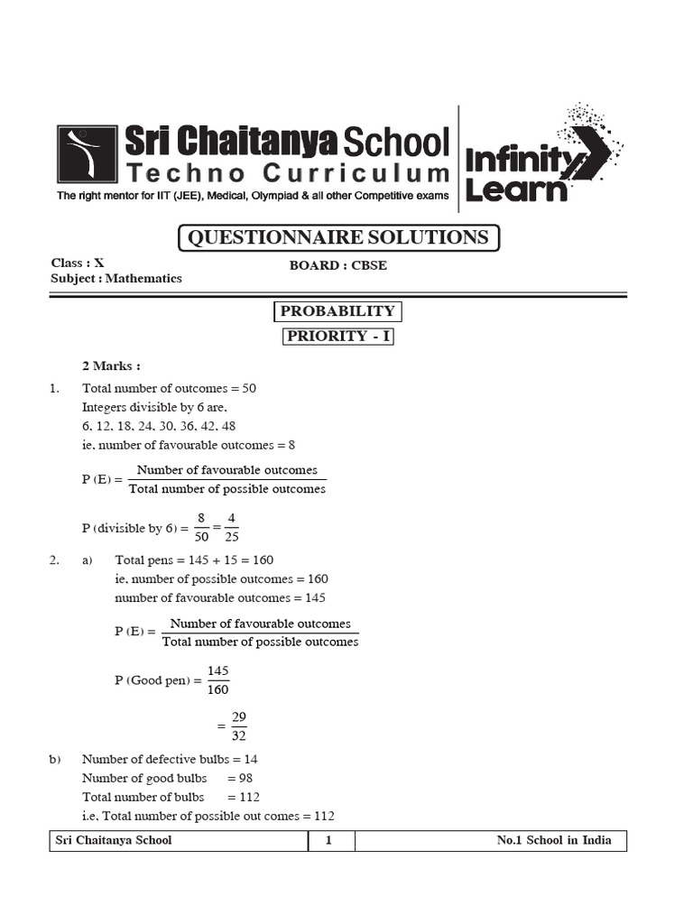 Class X Mathematics Probability Solutions | PDF | Mathematical Objects ...