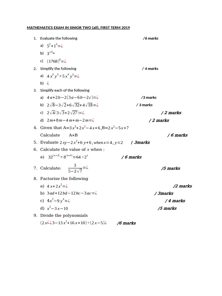 Primary 3 Second Term Math Exam | PDF