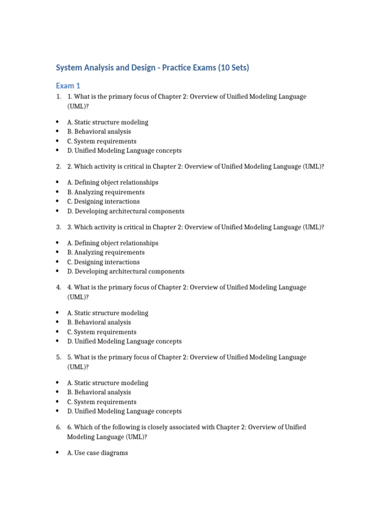 UML System Analysis Practice Exams | PDF | Unified Modeling Language ...