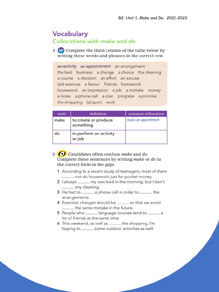 B2 Unit 1-Make Vs Do - Ed Vs Ing | PDF