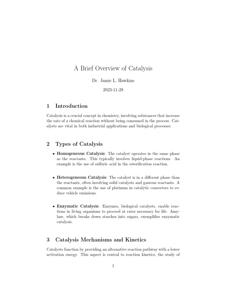 A Brief Overview Of Catalysis Pdf
