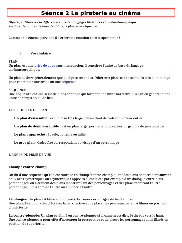 Langage cinématographique et plans au cinéma | PDF