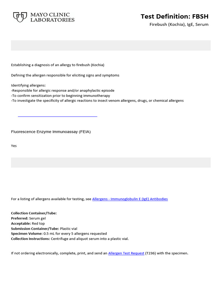 Test Information FBSH | PDF | Allergy | Allergen