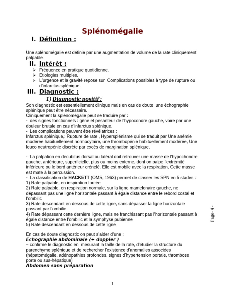 Classification de la splénomégalie selon Hackett | PDF | Rate | Cirrhose