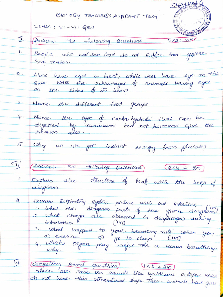 Teachers Aspiration Test 6 - 7 Gen | PDF