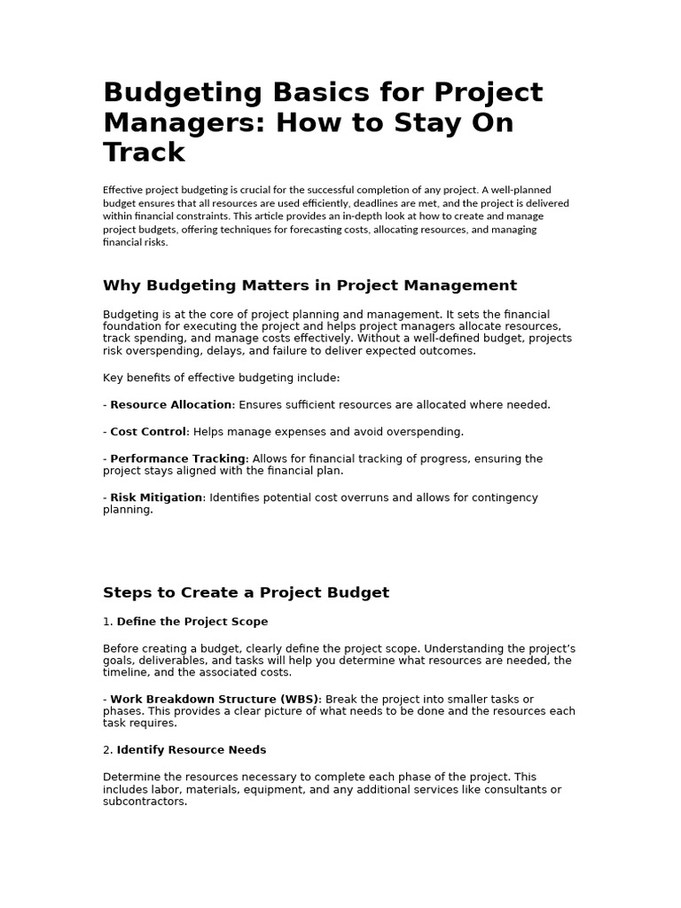Project Budgeting Essentials for Managers | PDF | Project Management ...