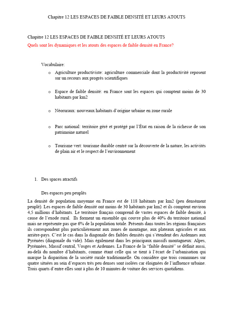 Atouts des Espaces de Faible Densité | PDF | Agriculture | France