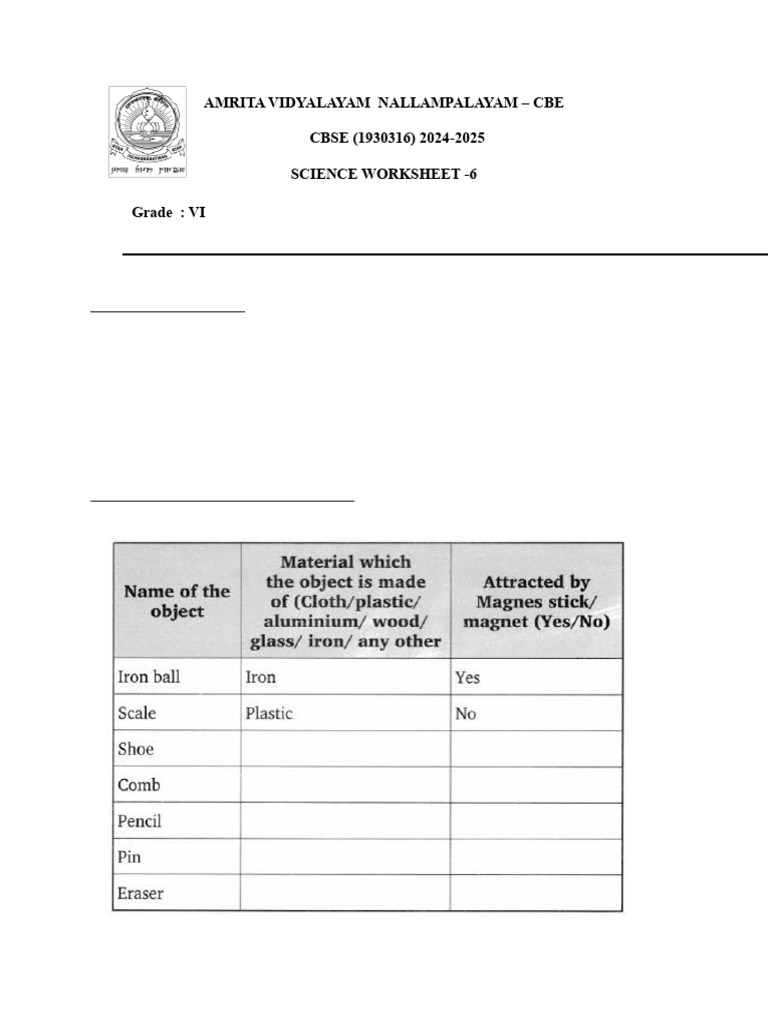 Class 6 Worksheet 6 Pdf