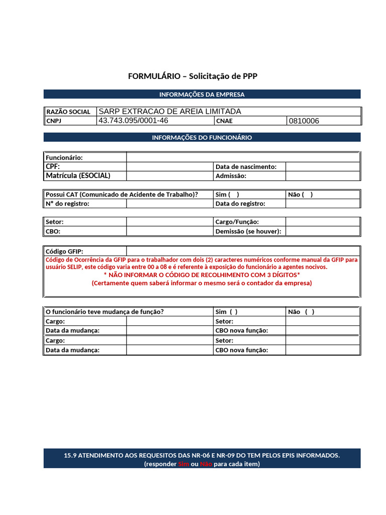 FORMULÁRIO PPP ATUALIZADO | PDF