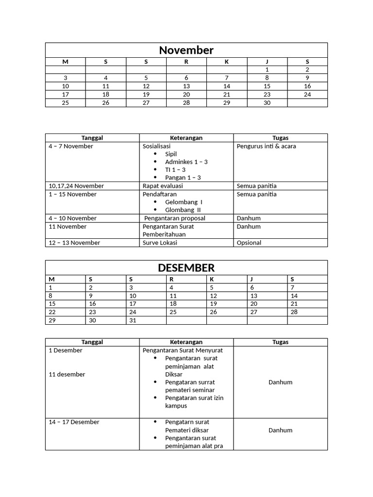 Jadwal Kegiatan November-Desember | PDF