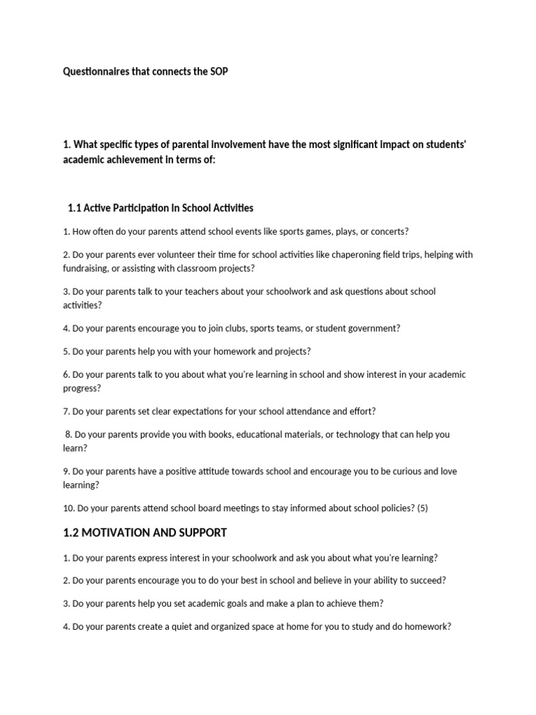 Parental Involvement Questionnaire Insights | PDF | Schools | Teachers