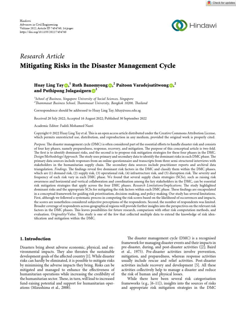 Mitigating Risks in The Disaster Management Cycle | PDF | Emergency ...