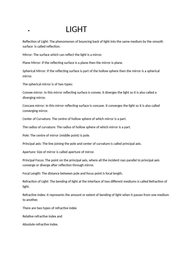 LIGHT-REFLECTION NOTES | PDF | Mirror | Optics