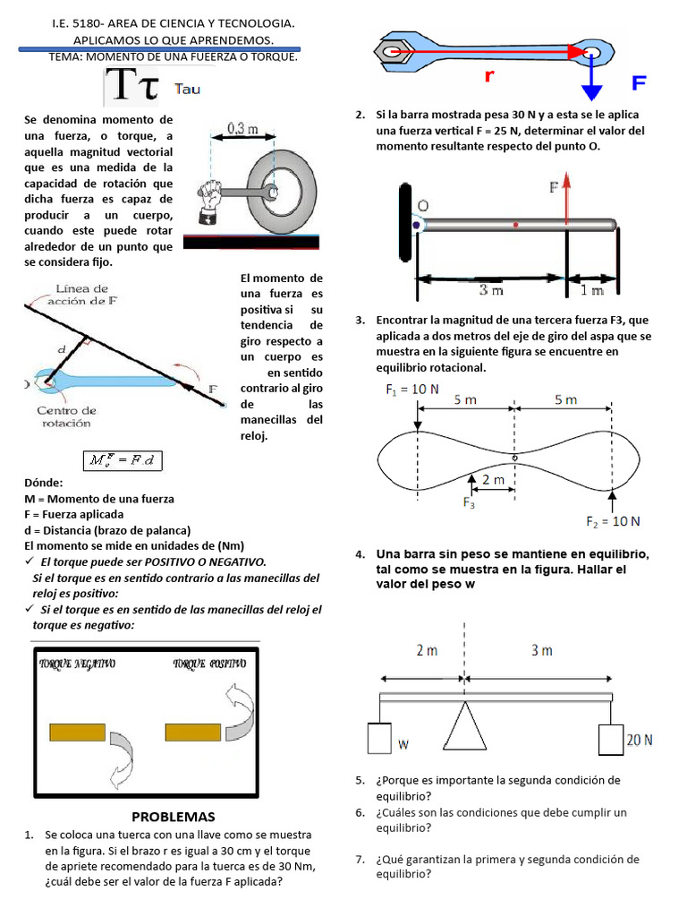 Ficha de Aplic. 2da Condicon de Equil. | PDF | Esfuerzo de torsión | Fuerza