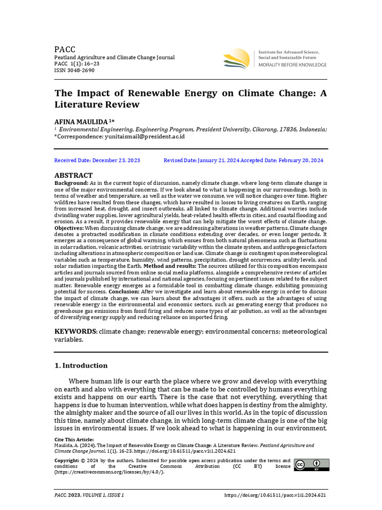 The Impact of Renewable Energy On Climate Change: A Literature Review ...
