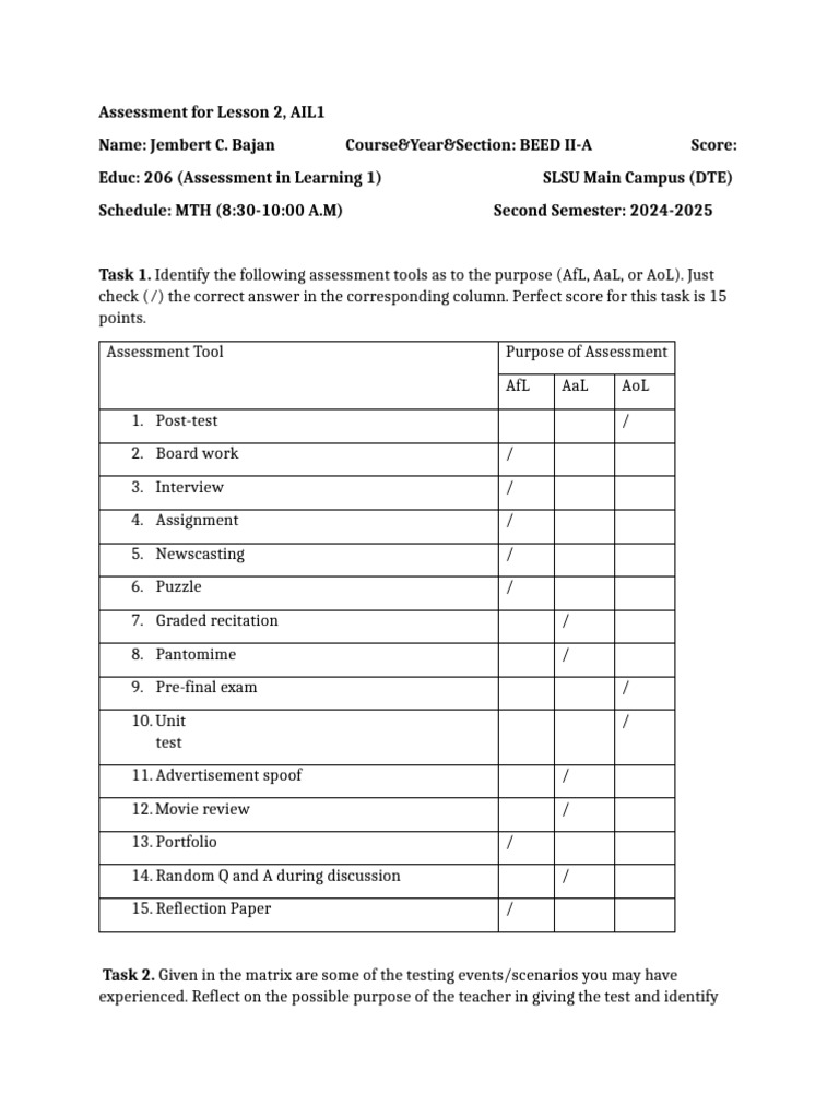 Assessment Tools and Purposes Overview | PDF | Educational Assessment ...