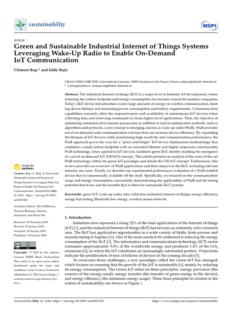 Sustainability 16 01160 | PDF | Internet Of Things | Energy Harvesting