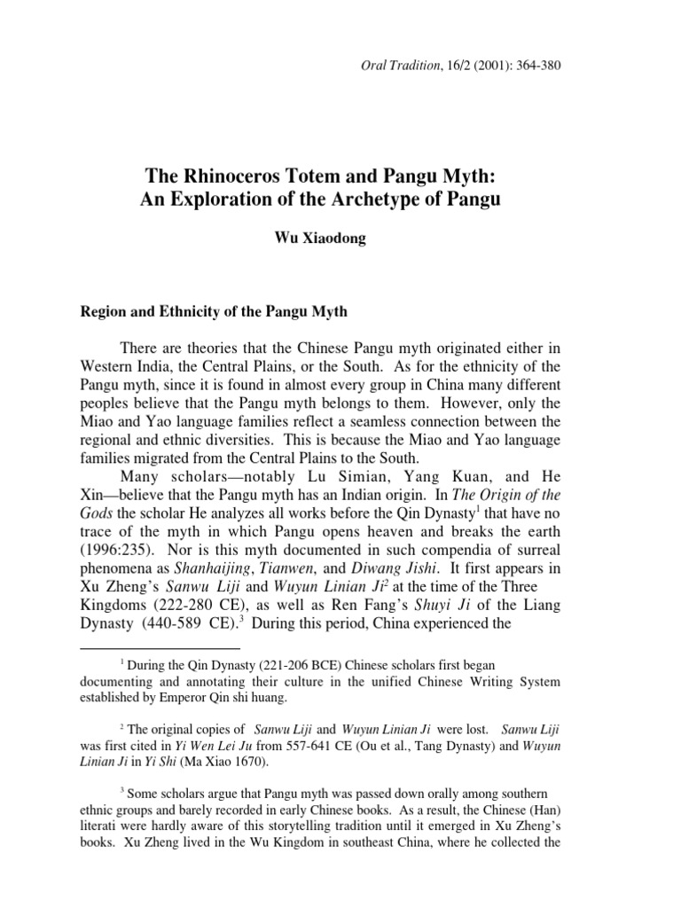 Pangu Myth's Cultural Origins | PDF | Han Chinese | China
