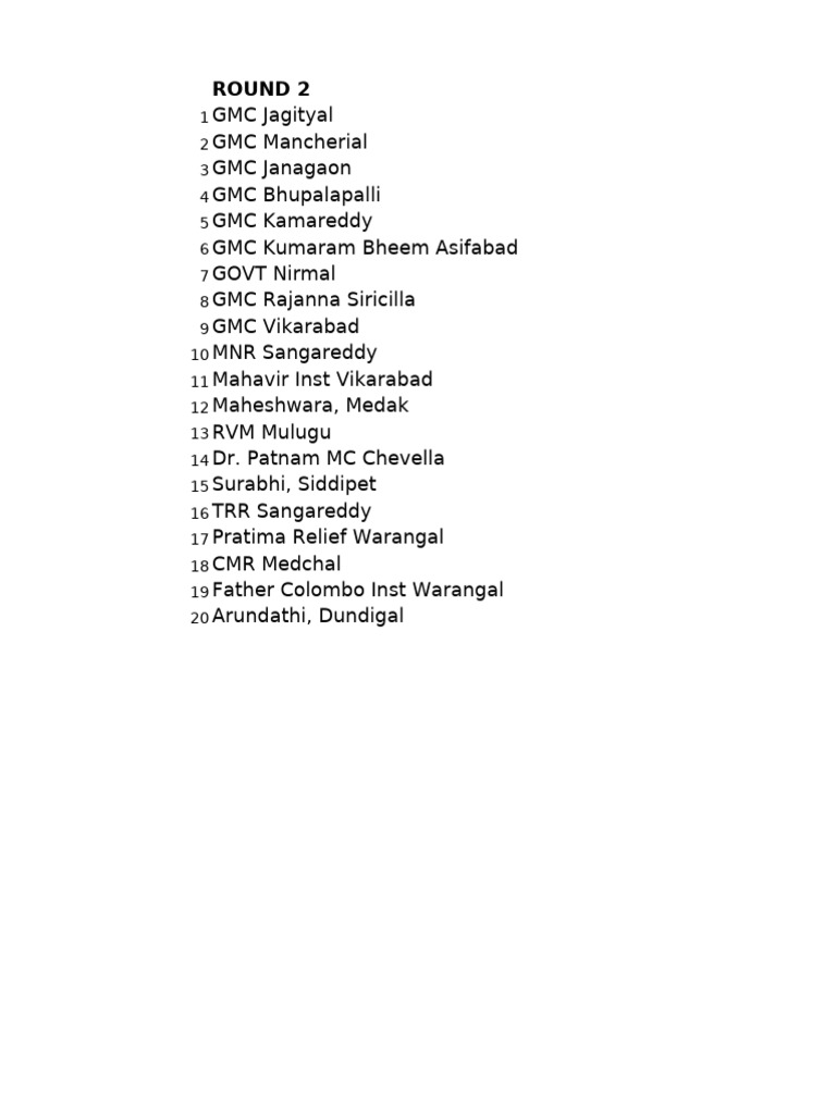 Round 2 colleges pdf