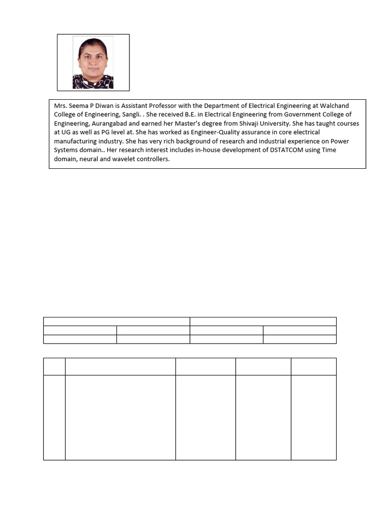 Mrs. Seema P. Diwan: Electrical Engineering Expert | PDF