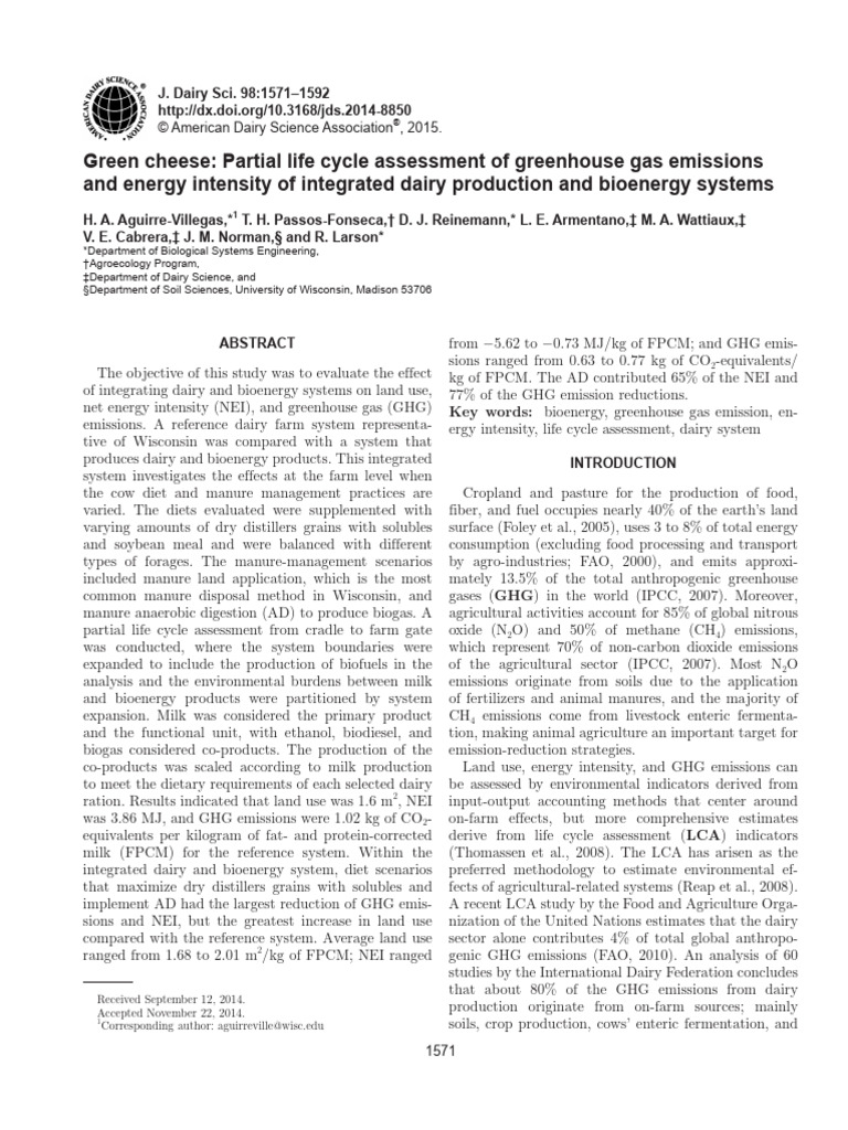 Green Cheese - Partial Life Cycle Assessment of Greenhouse Gas ...
