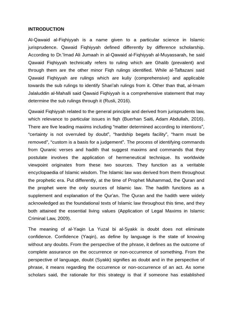 Introduction To Qawaid Fiqhiyyah Pdf Hadith Sharia