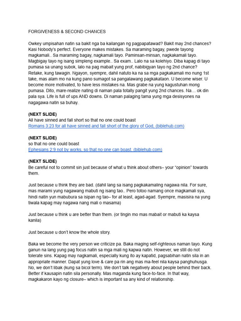 Jirah - Notes - Repentance, Forgiveness & 2nd Chances | PDF