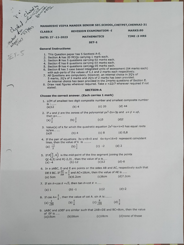 Math 2023 Revision Examination | PDF