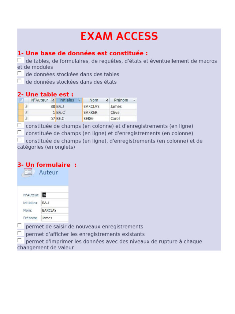 Accès aux Examens de Base de Données | PDF | Microsoft Access ...