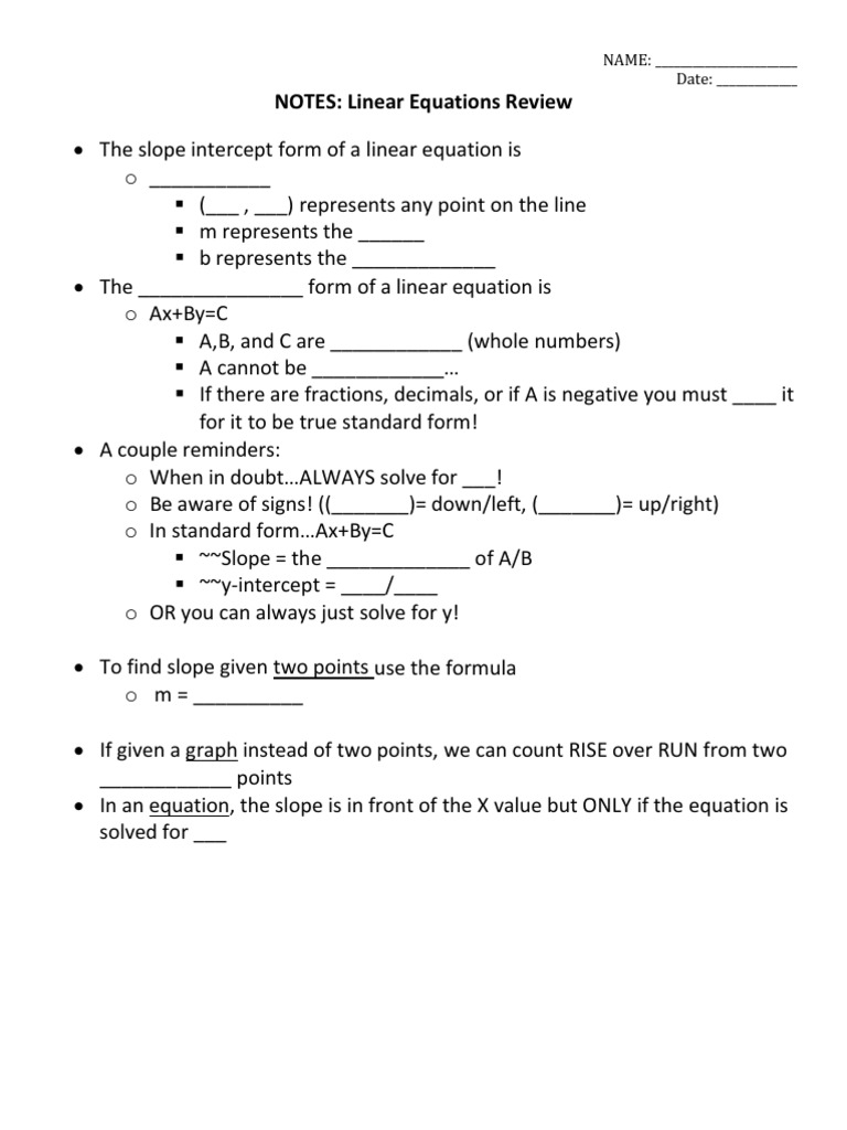 Linear Equation Guided Notes | PDF