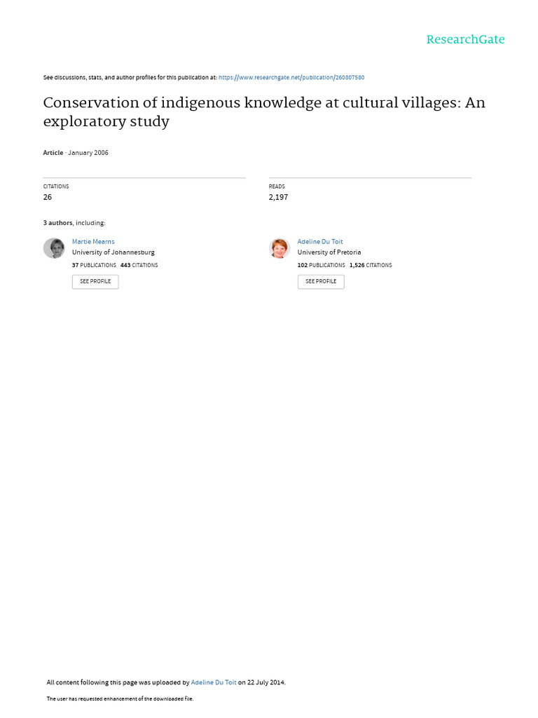 Indigenous Knowledge in SA Villages | PDF | Indigenous Peoples | Tourism