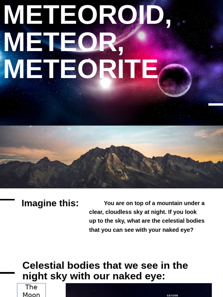 Meteoroid, Meteor, Meteorite | PDF | Meteoroid | Meteorite